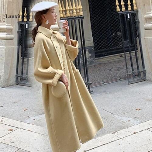 Autumn And Winter Woolen Cloth Mid-length Very Fairy Elegant over-the-Knee Western Style Woolen Jacket Lanxirui