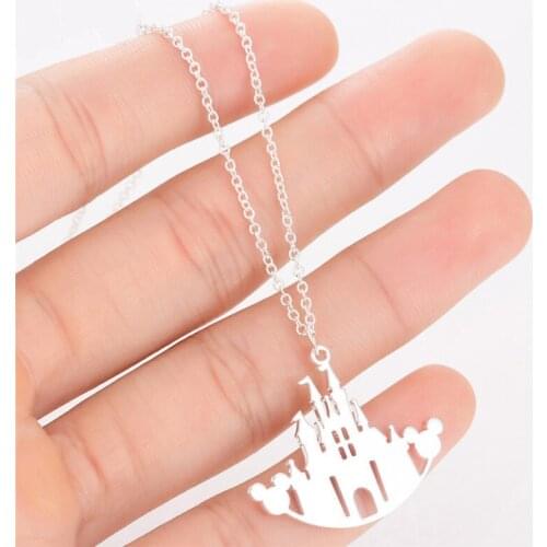 36PC Mickey Minnie Castle Necklace Women Stainless Steel Pendant Charm Necklace Jewelry Kids Christmas Gift Collares Accessories