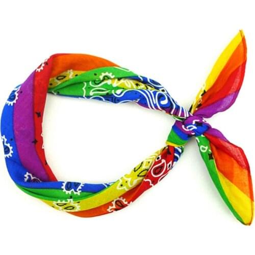 Rainbow Stripes Paisley Floral Women Girl Cotton Pocket Square Scarf Cute Rabbit Ear Headband Bandana Hip-Hop Wristband Neck Tie