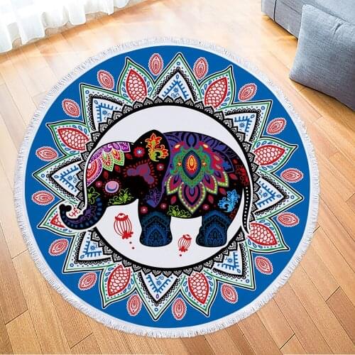 Elephant Printed Microfiber Towel Beach Towel for Adult Yoga Mat Tassel Large Round Towel Cotton Tapestry Home Decor Blankets
