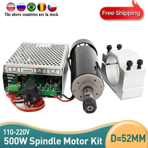 Spindle Motor 500W ER11 chuck CNC,52mm clamps ,Power Supply speed governor For DIY CNC
