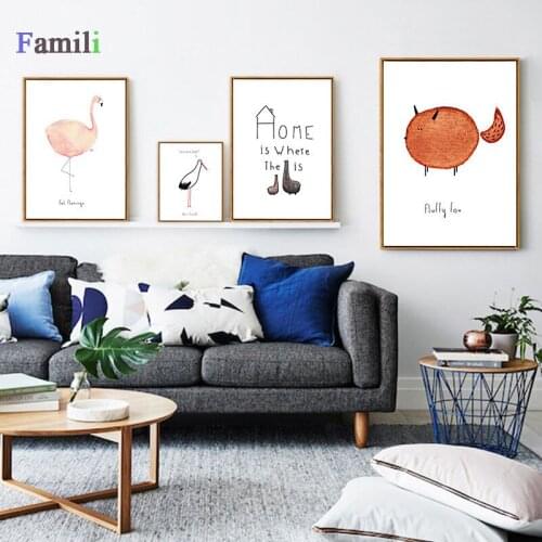 Modern Woodland Animal Canvas Painting Cartoon Wall Art Posters Nursery Prints Nordic Kids Decoration Pictures