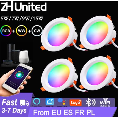 LED Downlight WiFi TUYA Smart Life Dimming Spot Bluetooth lamp 7W 9W 15W RGB Change Warm Cool light Work with Alexa Google Home