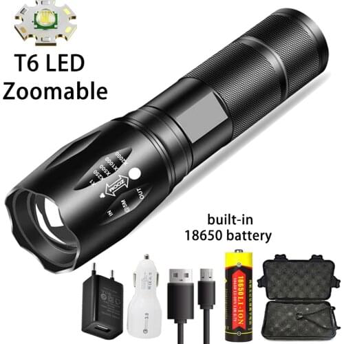 LED Flashlight Aluminum Alloy Powerful T6 Portable Torch USB Rechargeable Tactical Flash Light for Outdoor Camping Hiking
