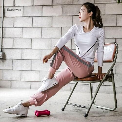 SWEETWOO Women Three Pieces Set Yoga Set Outdoor Fitness Sexy Lady Yoga Bra T-shirts Pants Sports Suit Workout Running Clothes