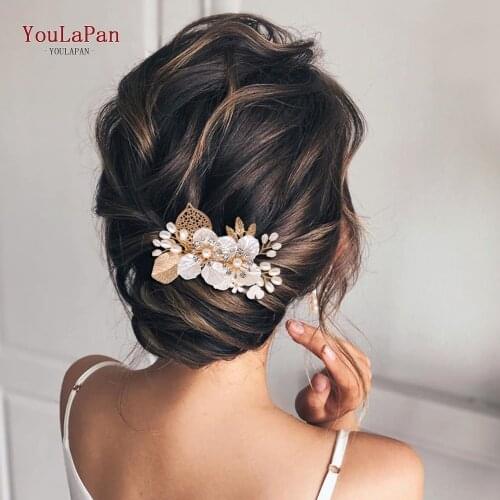 TOPQUEEN HP269 Bride Hair Accessories Wedding Boho Bridal Hair Comb Leaf Bling Hair Bridal Clip Floral Hair Pins Bridal Tiara