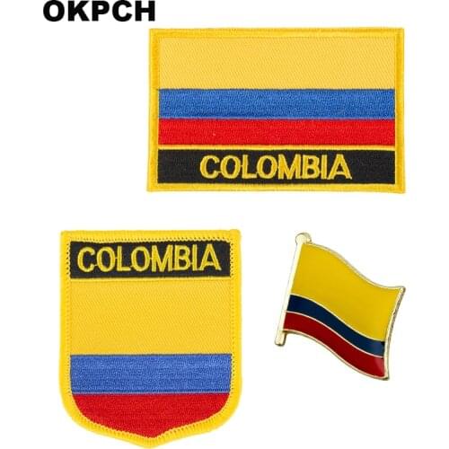 Colombia National Flag Embroidered Iron on Patches for Clothing Metal badges PT0066-3