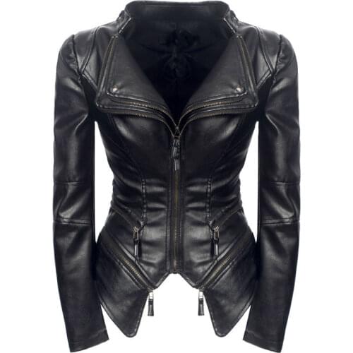 Fashion Coat PU Jacket Women Winter Autumn Motorcycle Jacket Black faux leather coats Outerwear Dropshipping
