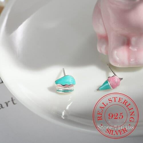 925 Sterling Silver Pink Enamel Ice Cream Cake Stud Earrings For Women Wedding Gift Female pendientes mujer moda