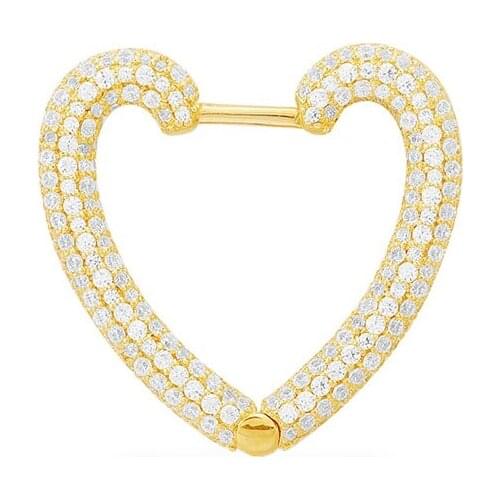 SOELLE Fashion 925 Sterling Silver Yellow Gold Color Single Love Heart Shaped Earring Micro Cubic Zirconia Women Luxury Jewelry