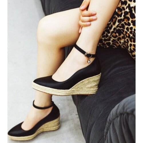 EAGSITY Mary Jane shoes for women Wedges patform ankle strap pumps ladies casual espadrilles shoes party wedding shoes rope sole