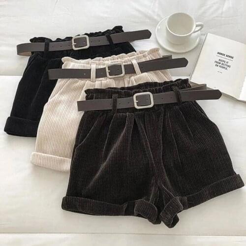 Corduroy Short Pants For Women Casual Solid Elastic Wrist Belt Fashion Plus Size Button Comfortable Elegant Autumn Wide Leg