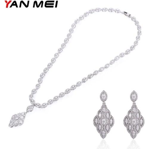 YAN MEI Vintage Square Stone Exquisite Charm Geometric Cubic Zirconia Jewelry Sets Engagement Gift GLE6318