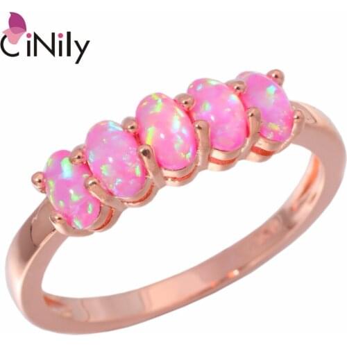 CiNily Created Pink Fire Opal Rose Gold Color Wholesale Hot Sell Jewelry for Women Christmas Gift Ring Size 6-9 OJ9240
