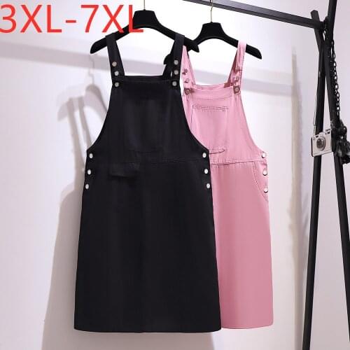 New 2021 ladies summer plus size mini dress for women large loose casual retro black pink suspender dress 3XL 4XL 5XL 6XL 7XL