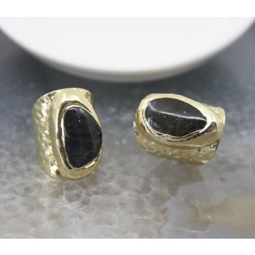 1pcs Irregular Natural Labradorite Ring Raw Stone Open Adjustable Ring Trendy Unisex Golded Plated Finger Ring Jewelry Gifts