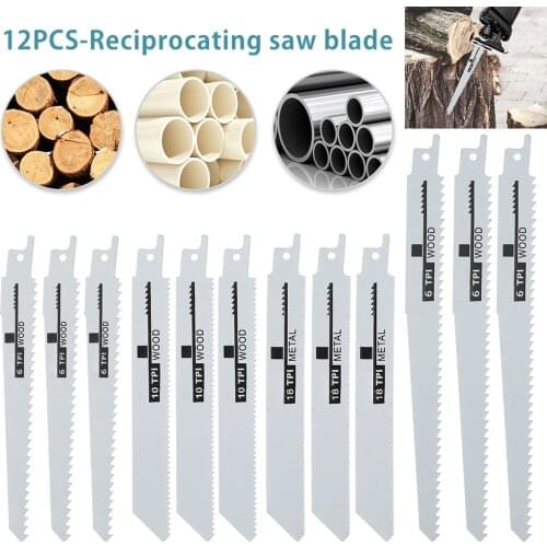 12pcs Reciprocating Saw Blades 6/8 Inch Wood Metal Cutting Blade Saber Saw Blades Home DIY Power Tools Sets Accessories Kit