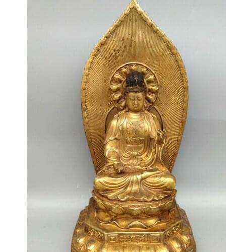 14" Chinese Tibet antique bronze 24k gilt Samantabhadra Buddha statue