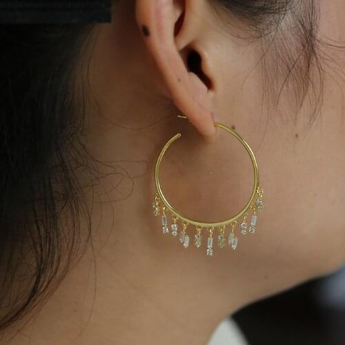2018 cz charm hoop earring gold color Clear cubic zirconia charms european women Chandelier big hoop ear jewelry