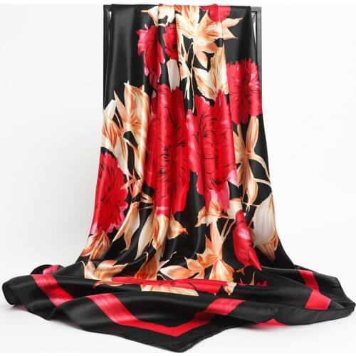 2021 Elegant Satin Square Scarf For Women Headscarf Neckerchief Female Headband Silk Shawl Foulard Hijab Hair Bands Bandana