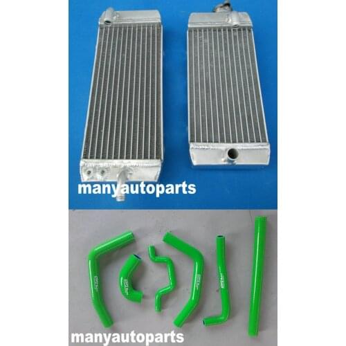 Aluminum radiator + GREEN HOSE FOR KAWASAKI KXF250 KX250F KX 250F 2011 2012 2013 2014