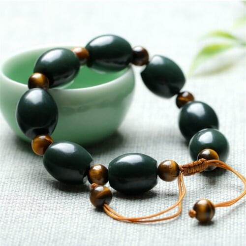 Drop Ship Natural Xinjiang Hetian Bead Bracelet With Tiger Eye Beads Stretch Bracelet Jewelry Men Bracelet Length Adjustable