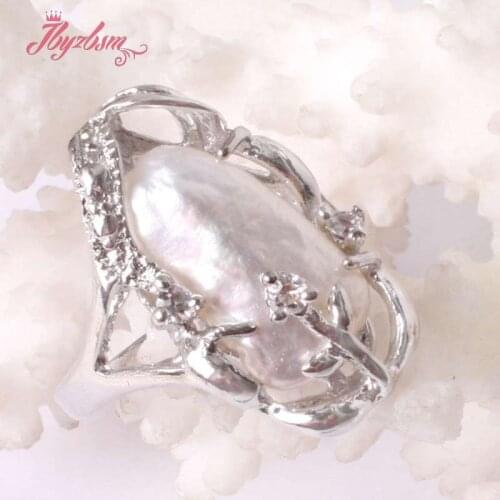 5x10-8x15mm Freshwater Pearl Freeform Natutal Stone Beads Zinc Alloy For Women Christmas Gift Jewelry Ring 1 Pc Send Random Size