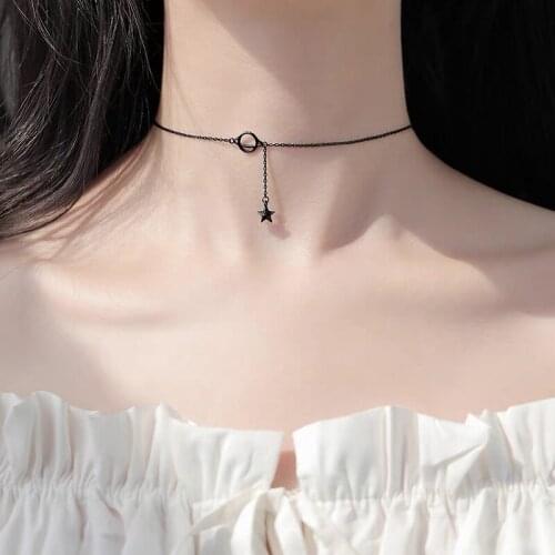 Universe Planet Tassel Star Black Color Clavicle Chain Necklace For Women Girls Cool Trendy Fashion Jewelry Gift