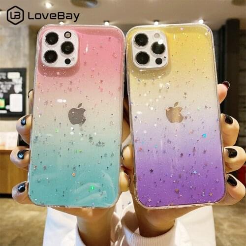 Gradient Clear Bling Star Glitter Shiny Powder Phone Case For Phone Case For iPhone 11 12 Pro Max XR X XS Mini 7 8 Plus SE 2020