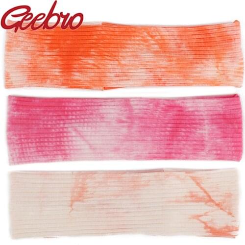 Geebro Fashion Colorful Girls Headband Soft Elastic Summer HairBand Kid Tie Dye Sport Turban Cotton Ribbed Headwear For Children