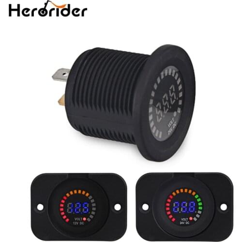 Herorider 12V 24V Car Motorcycle LED Panel Digital Voltage Meter Display Auto Car Voltmeter Panel Waterproof Volt Meter Gauge