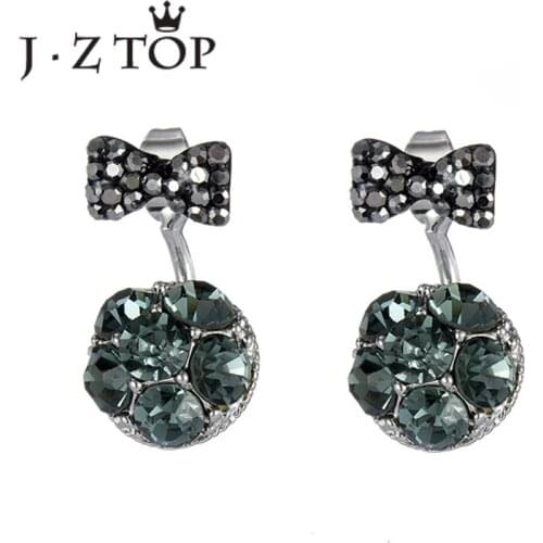 JZTOP Luxury Crystal Bow Tie Stud Earrings Wedding Banquet Rhinestone Earrings Woman Jewelry Cute Girl Brincos Gifts
