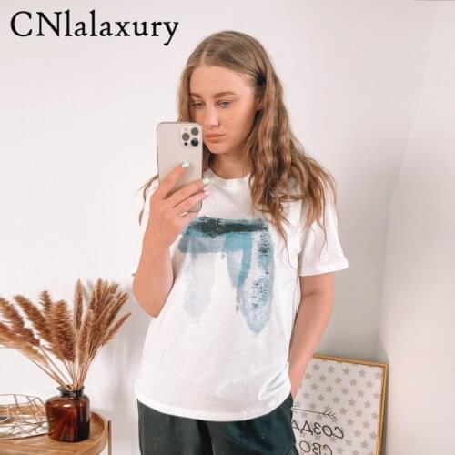 CNlalaxury 2021 Summer T Shirt Women England High Street Printing Cotton Casual Harajuku Tshirt Women Camisetas De Mujer