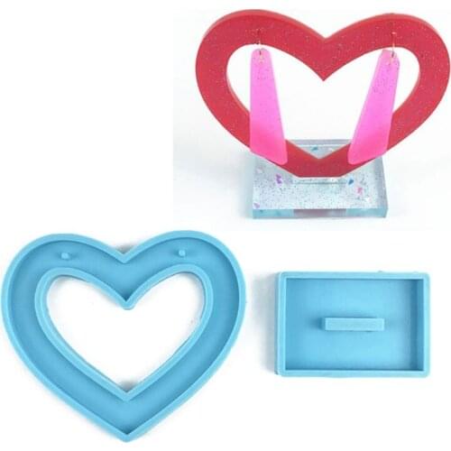 Love Heart Earrings Display Stand Epoxy Resin Mold Ear Dangles Showing Rack Silicone Mould DIY Crafts Jewelry Organizer Decorat