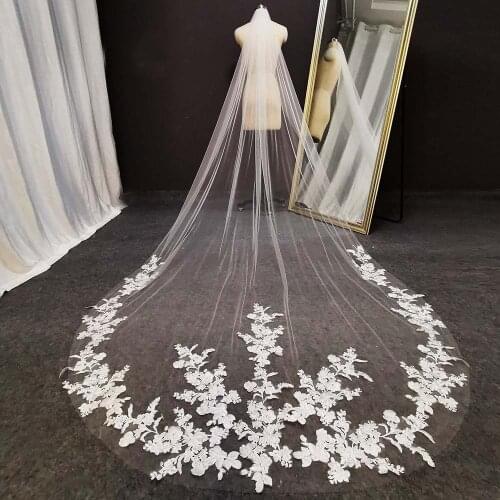 New Lace Cathedral Wedding Veil Soft Tulle Romantic 3 Meters Long White Ivory Bridal Veil with Comb Bride Veil 2021