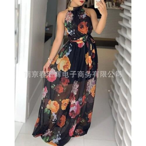 2021 new black flower print dress clothing women