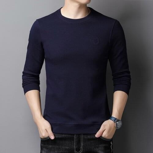 Autumn and winter 2021 new mens pearl cotton long sleeve T-shirt middle aged mens t solid color business casual Top Mens wear