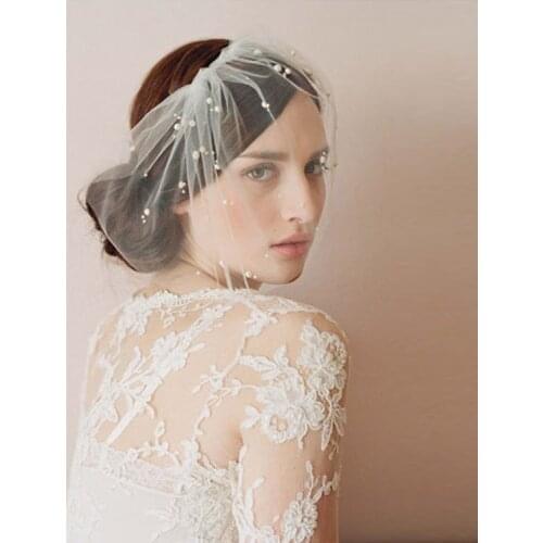 New Arrival Bridal Net Pearls Hats White Hat Veil Bridal Flower Feathers Fascinator Bride Face Veils Wedding bride Hats