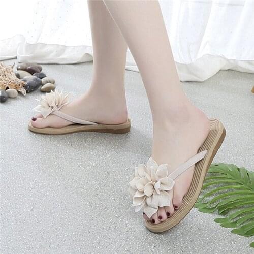 Women Summer Flip Flops Causal Flower Slippers Ladies Slip On Flat Shoes Female Fashion Non Slip Slides Beach Sandals New
