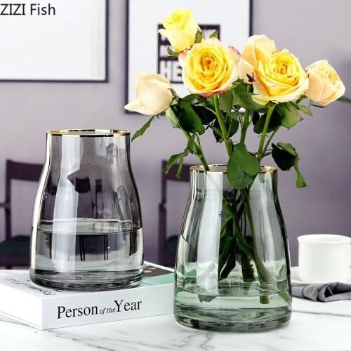 Modern Flower Glass Vase Transparent Flower Arrangement Large Diameter Hydroponic Vase Simple Home Living Room Decor Accessories