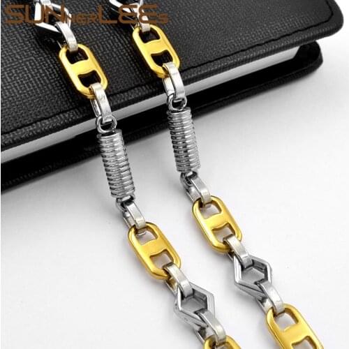 SUNNERLEES Fashion Jewelry Stainless Steel Necklace 8mm Geometric Link Chain Silver Color Gold Plated Men Women Gift SC140 N