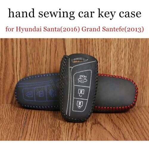 Only Red new style genuine leather Hand sewing car key case fit for Hyundai Santafe(2015) Grand Santafe(2013) Equus(2013)