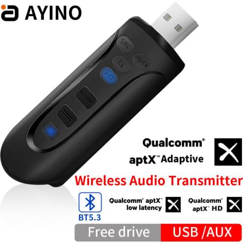 AYINO USB Bluetooth Dongle Adapter BT 5.0 Wireless Audio Computer Adapter AUX 3.5 RAC Cable aptx HD Speaker MusicTransmitter