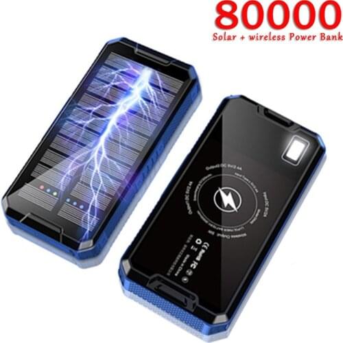 80000mAh Wireless Solar Power Bank External Battery Portable Powerbank 2USB Fast Charging for iPad iPhone Samsung Huawei
