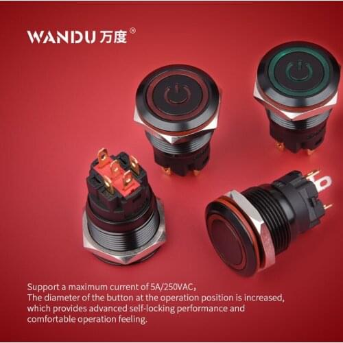 WD19mm Symbol Light 5A Black Shell Metal Push Button Switch