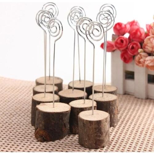 10Pcs Rustic Wooden Photo Clip Memo Name Card Base Holder Memo Picture Frame Table Number Stand Clip Wedding Party Supplies