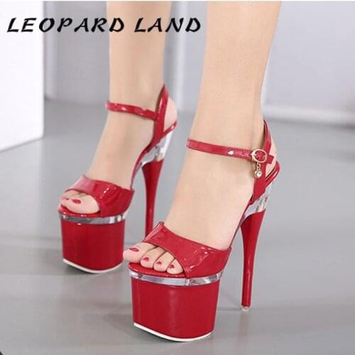LEOPARD LAND 34-38 Women Sexy Party Super High Heels Platform Fish Toe Sandals for Women 7.5cm platfrom 14cm Sandals LFD-10368
