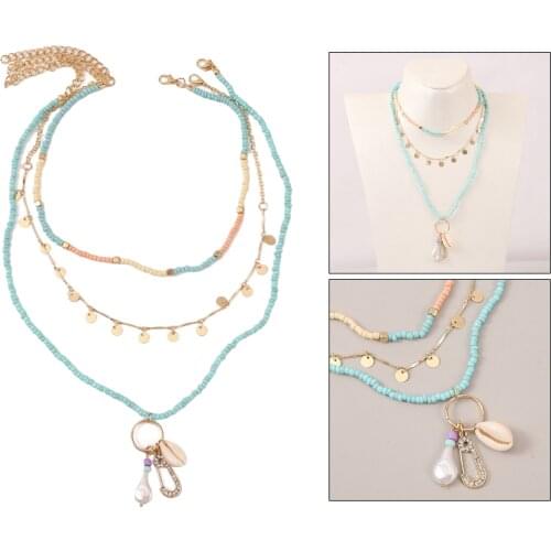 1Set Heart Shell Bead Necklaces For Women Pendant Chain Necklace Trendy Jewelry Accessories