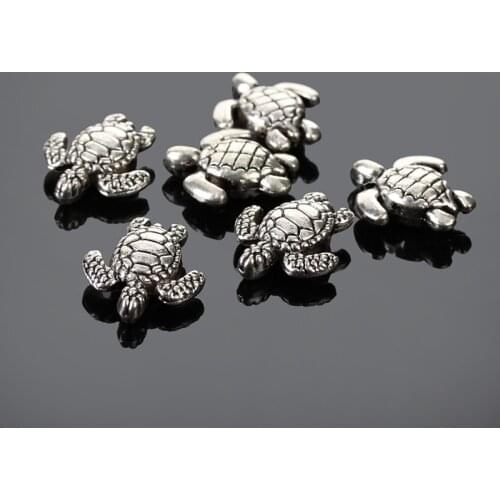 16x18mm Sea Turtle 50pcs Antique Tibetan Silver Plated Spacer Beads Charms Findings To Make Jewelry Beading Accessories Hole 2mm