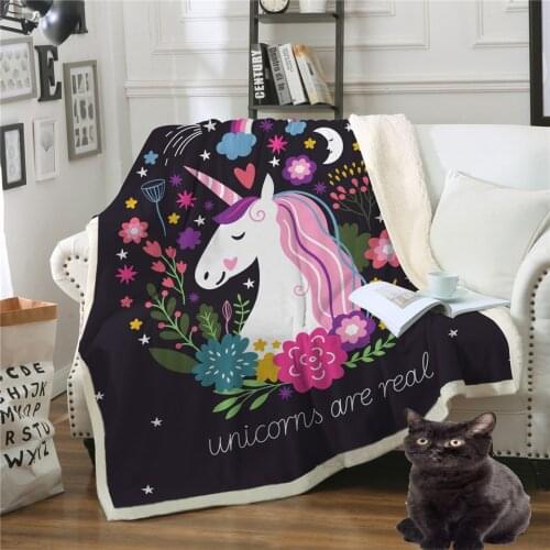2 Size Comfy Soft Cartoon Unicorn Printing Velvet Plush Blanket Cute Printed Sherpa Blankets Lollipop Warm Blankets